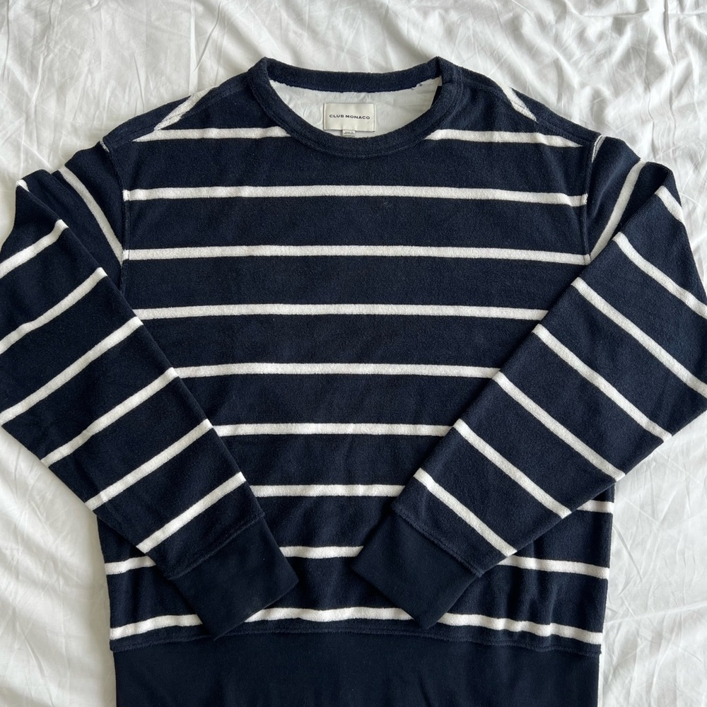 Club Monaco Blue and White Terrycloth Sweater XS